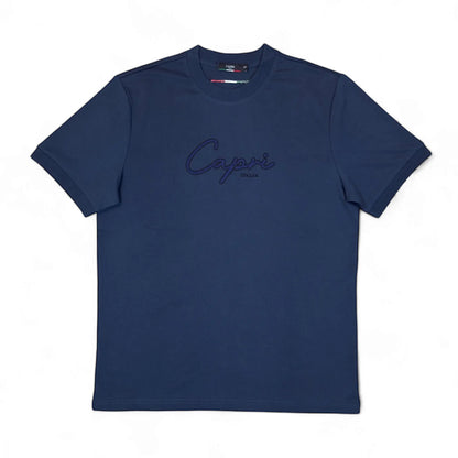 100% Cotton T Shirt Navy - Capri Logo Front View