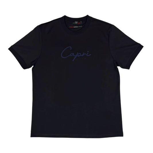 100% Cotton T Shirt with Capri Logo – Black Front View